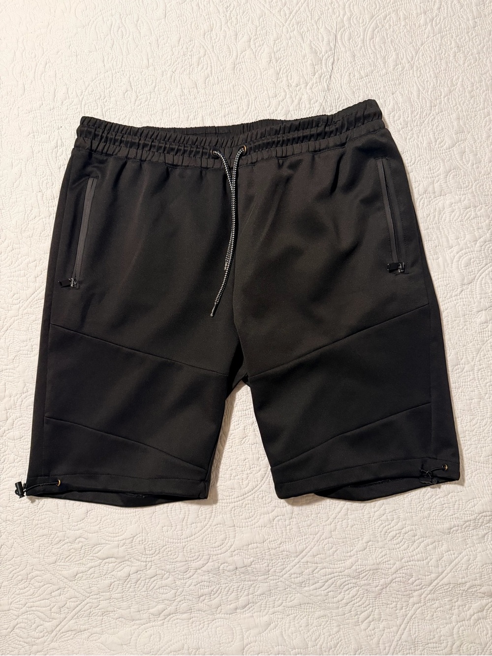 Encrypted Black Tech Shorts | Zip Pockets | Drawstring Toggle Hem | Mens 2X